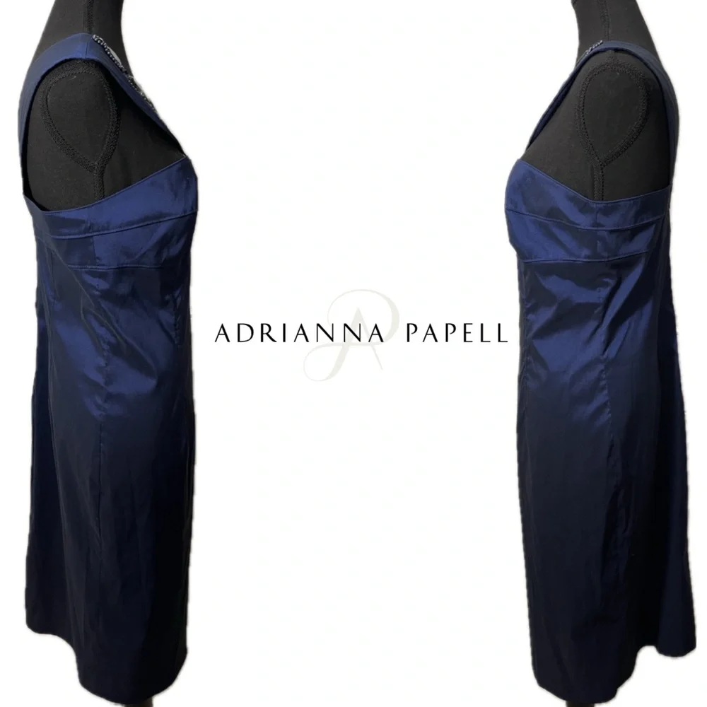 Adrianna Papell Blue Embellished Jeweled Gem Beaded Halter Cocktail Party dress - Picture 3 of 12